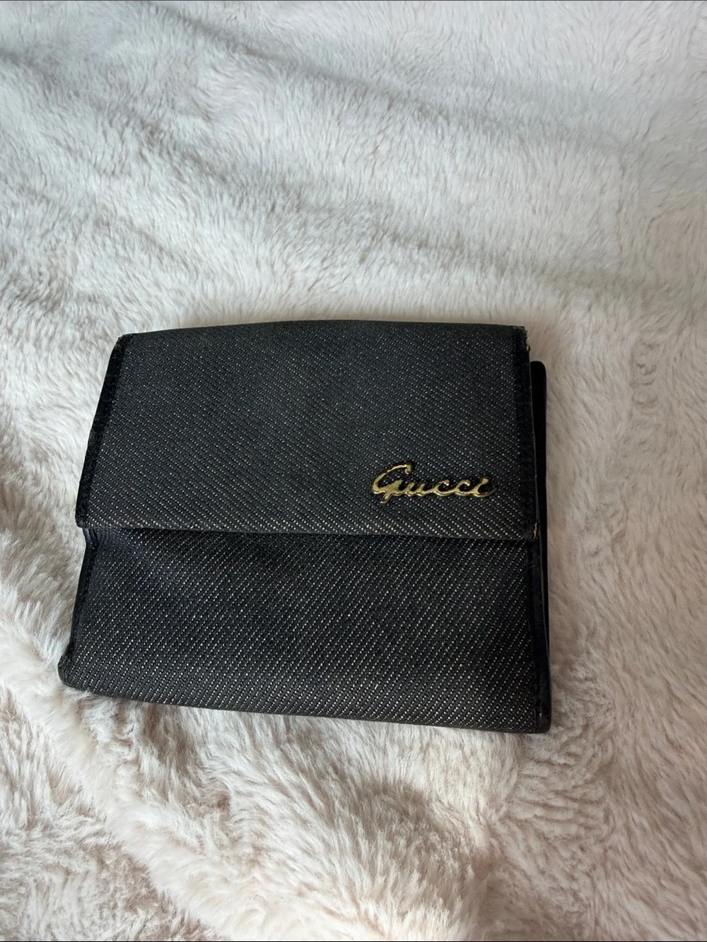 Gucci Black Leather Money Clip Wallet with Gold Script Logo